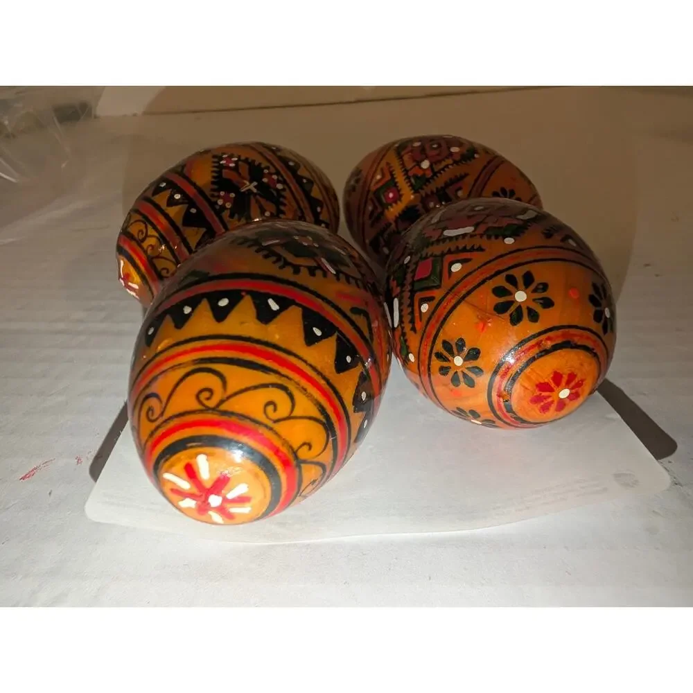 4 Vintage Authentic Ukrainian USSR Hand Painted Easter Eggs Petrykivka Pysanky 2